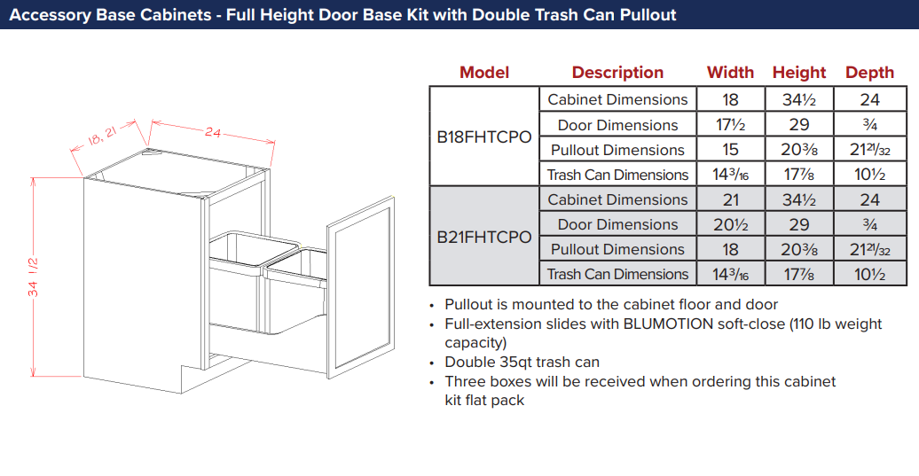 Haven Ridge - 18" Full Height Door Base with Double Trashcan Pullout - Image 2